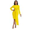 Large Size Women Spring Autumn Fashion Round Collar Long Sleeves Pencil Dress Ladies Elegant One Piece Solid Sheath Dress