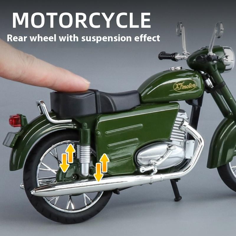1/10 Scale Czechoslovakia Jawa250 Motorcycle Alloy Diecast Car Model Sound & Light Autocycle Indoor Desktop Exquisite Ornaments Gifts
