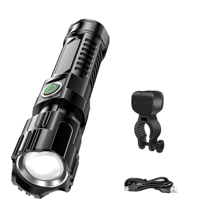Super Jasna Latarka LED Ładowana przez USB Latarki z Taktycznym Zoomem Reflektor o Wysokiej Mocy Zewnętrzna Latarka Kempingowa do Wędkowania