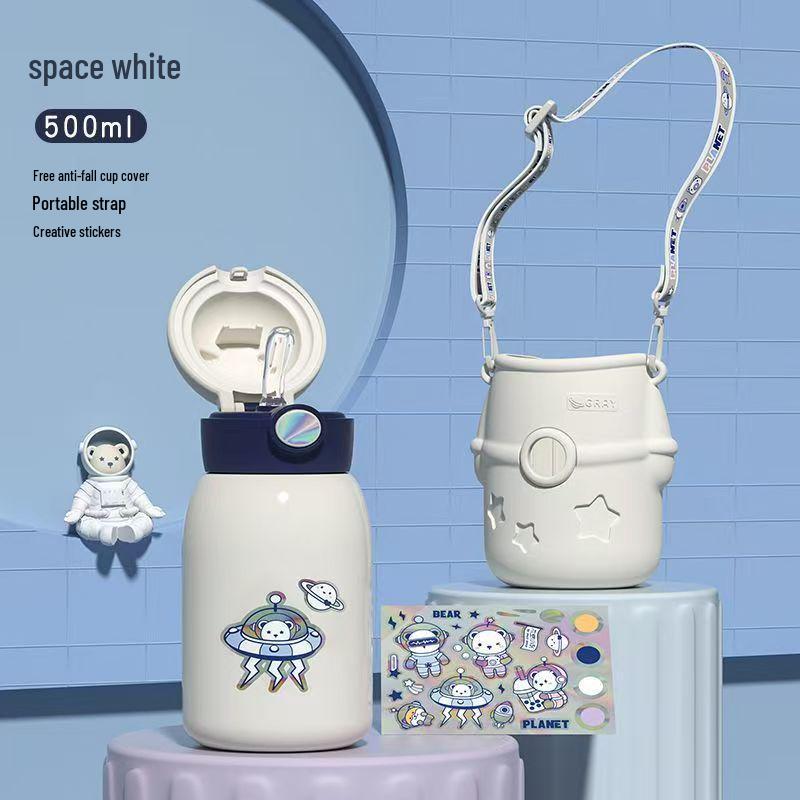 Adorable Pet-Inspired Girls' Thermos Cup - 316 Stainless Steel, Large Capacity, with Straw