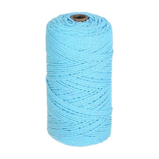 uxcell Natural Macrame Cord 2mm x 219 Yards 3 Strands Cotton Macrame Rope for DIY Woven Plant Wall Hanging Dreamcatcher White Blue