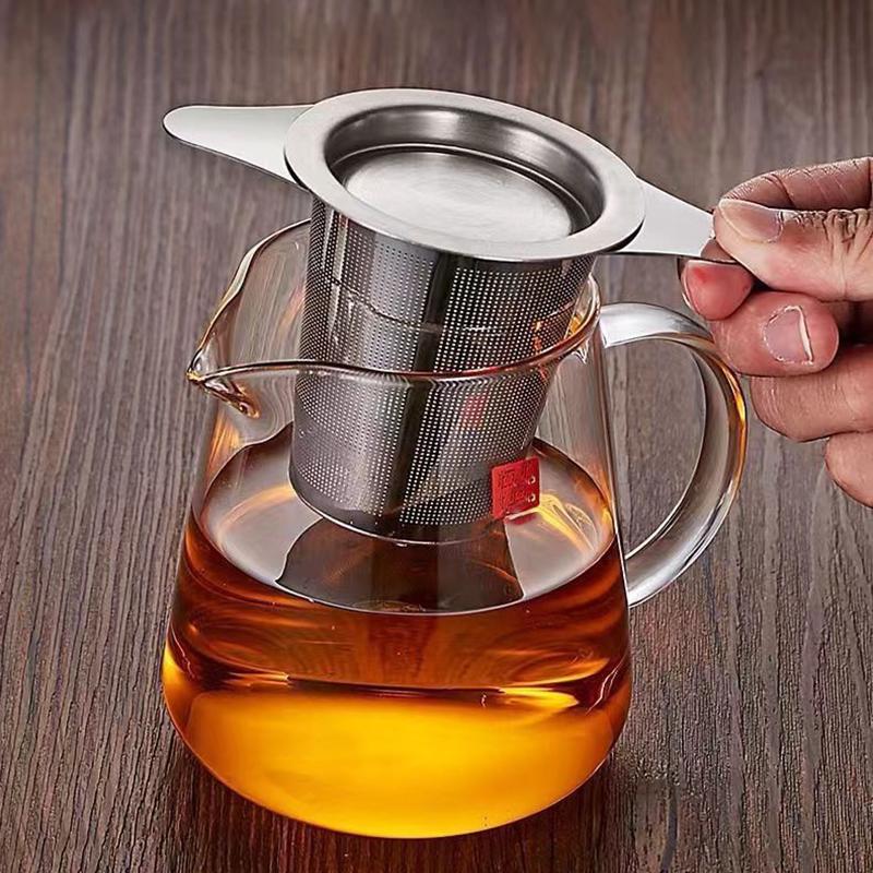 Stainless Steel Tea Brewing Funnel Filter, Fine Mesh, Cover, Double Handle, Large-Capacity Loose Leaf Tea Brewer