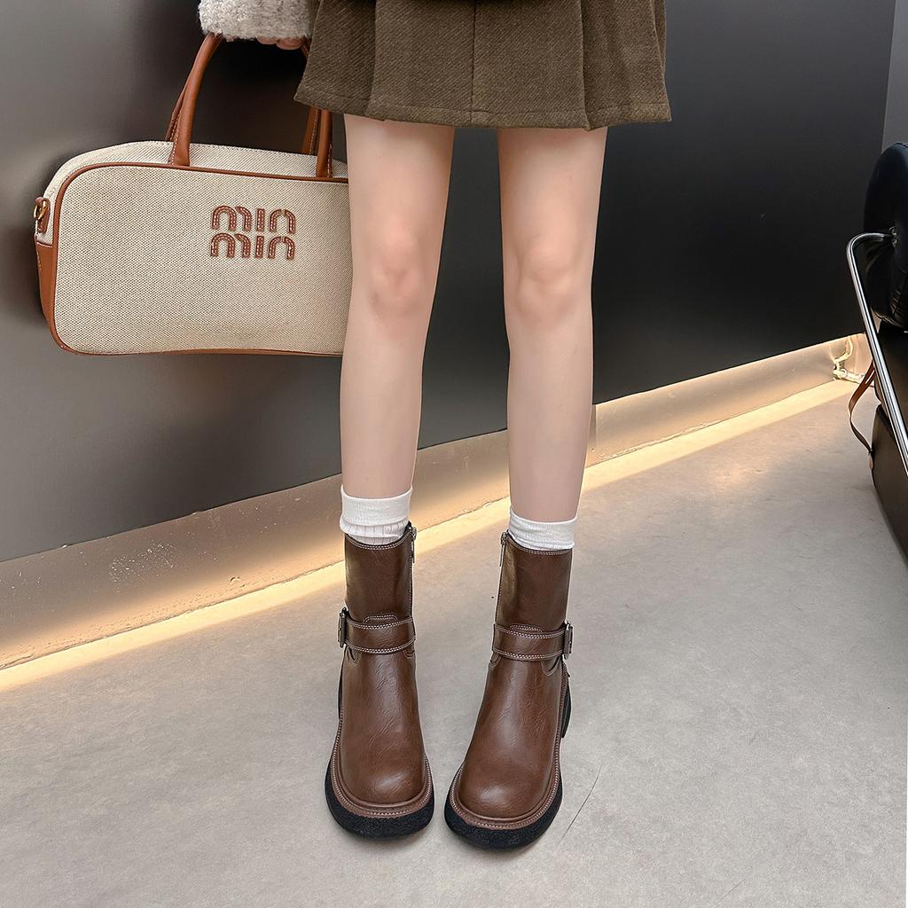 Platform short boots women's 2025 autumn and winter new thick heel Martin boots knight versatile British style side zipper thin boots