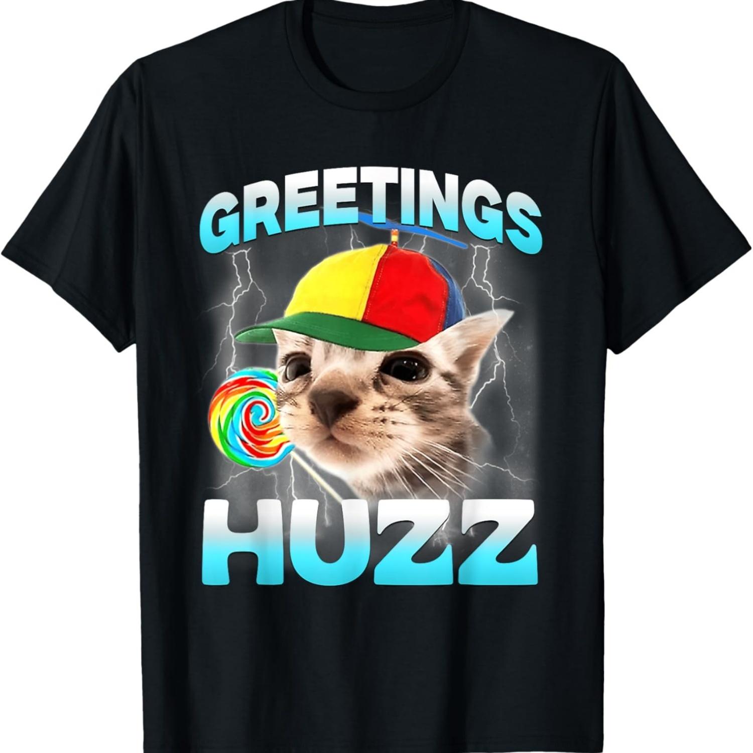 Greetings Huzz Funny Gen Z Gen Alpha Silly Cat Meme T-Shirt S чёрный