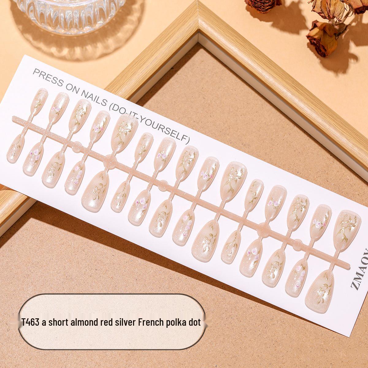 

T463 Gentle Rose Almond Cat Eye Wearable Nails - Versatile Temperament Style, 30 Pieces S/M/Full Size Full Set M/M/M