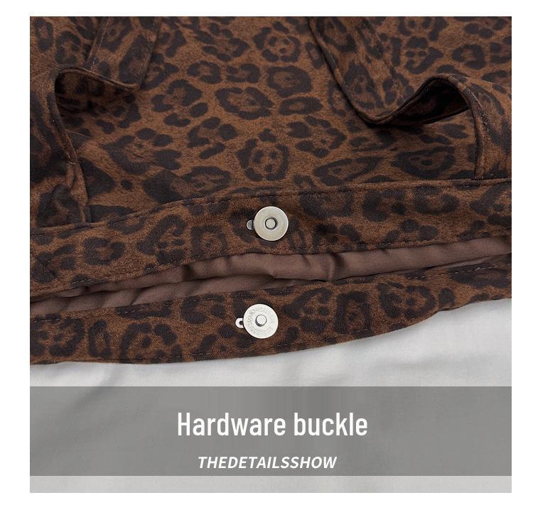 Women's Large Capacity Velvet Leopard Print Shoulder Bag - Retro Korean Style