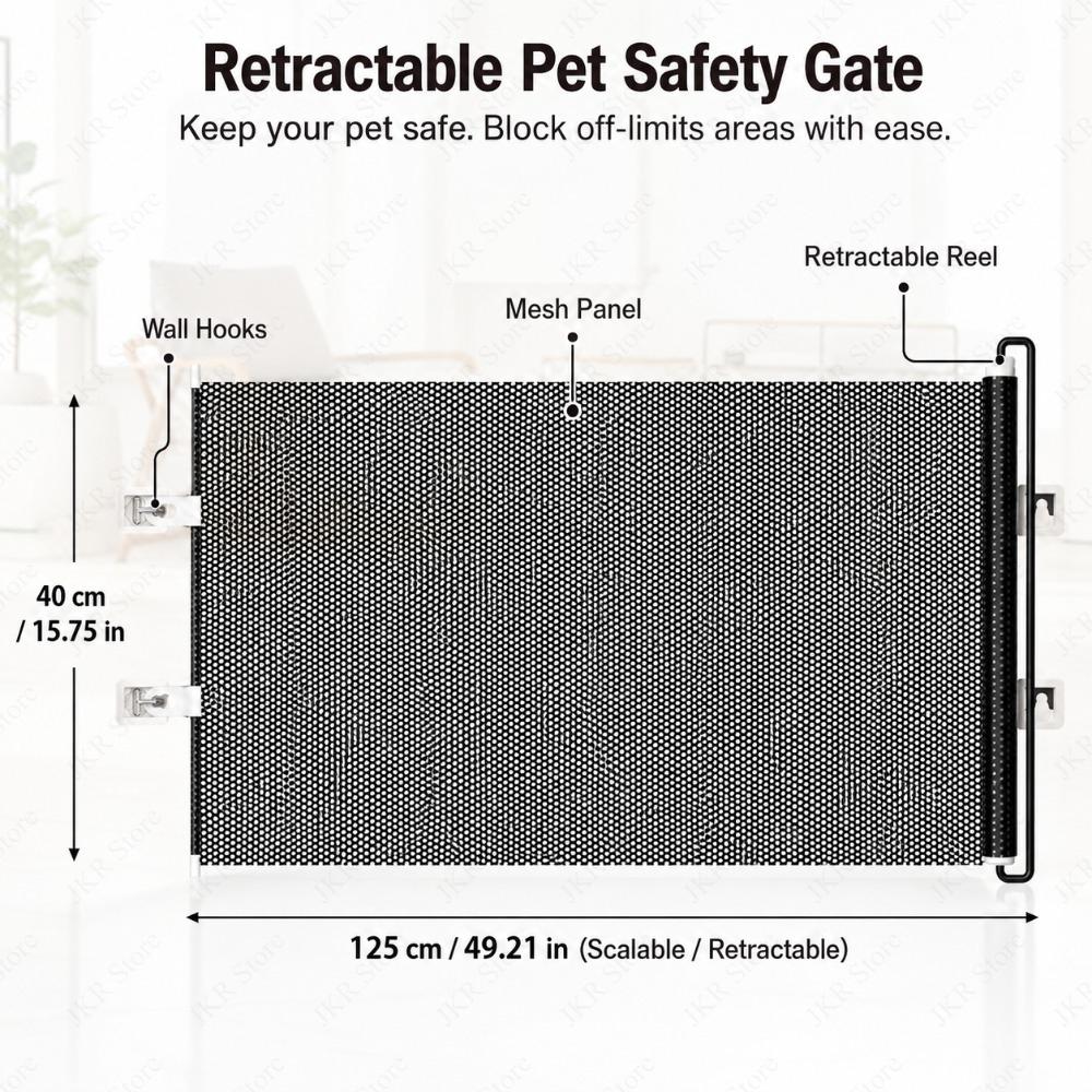 Portable Retractable Dog Cat Gate Mesh Safety Barrier Pet Door Fence for Home Kitchen Hallway Stairs Apartment Office Doorway