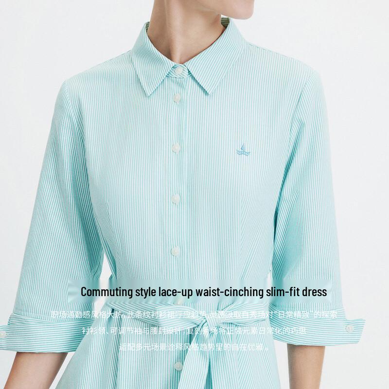 Navigare Women's Shirt Collar Tie-Waist Short Sleeve Dress