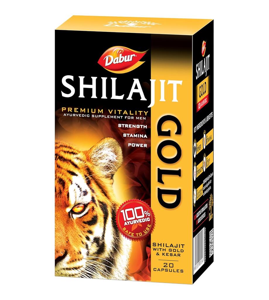 Dabur Shilajit Gold 20 Capsules | Ayurvedic Supplement for Men | Boosts Strength, Stamina & Vitality | Natural Energy & Performance Enhancer