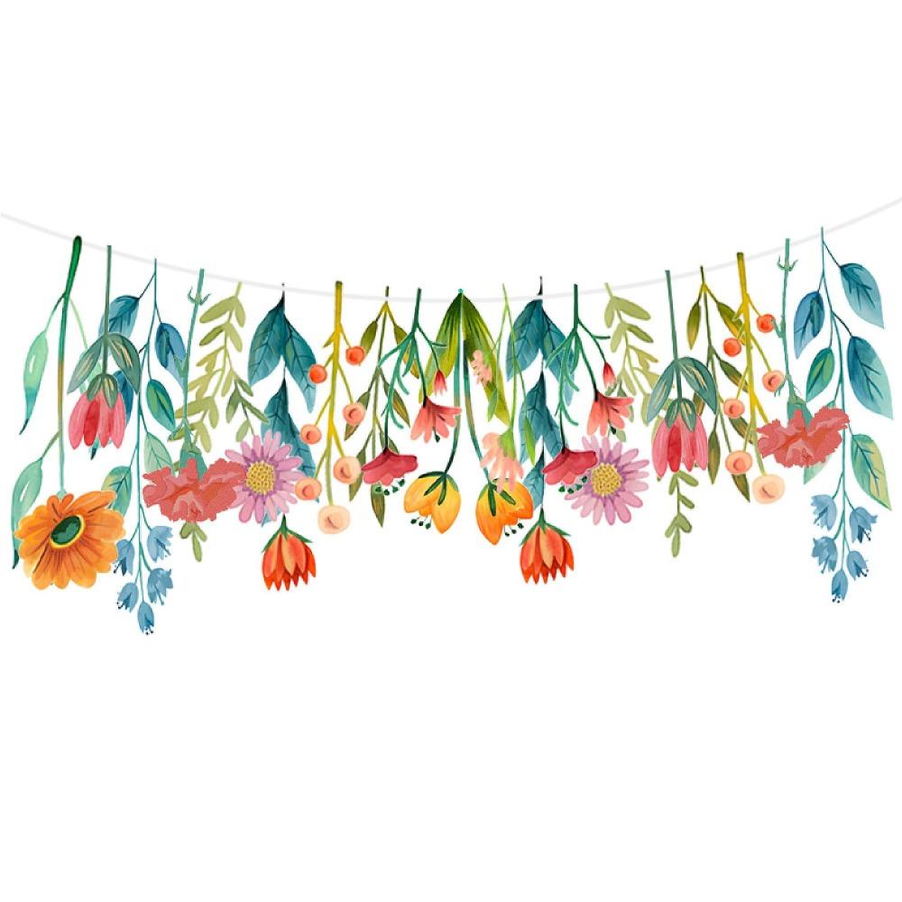 Funny Long Leaves Flower Banner Hanging Flower Flag Floral Leaf Paper Banner  Happy Birthday