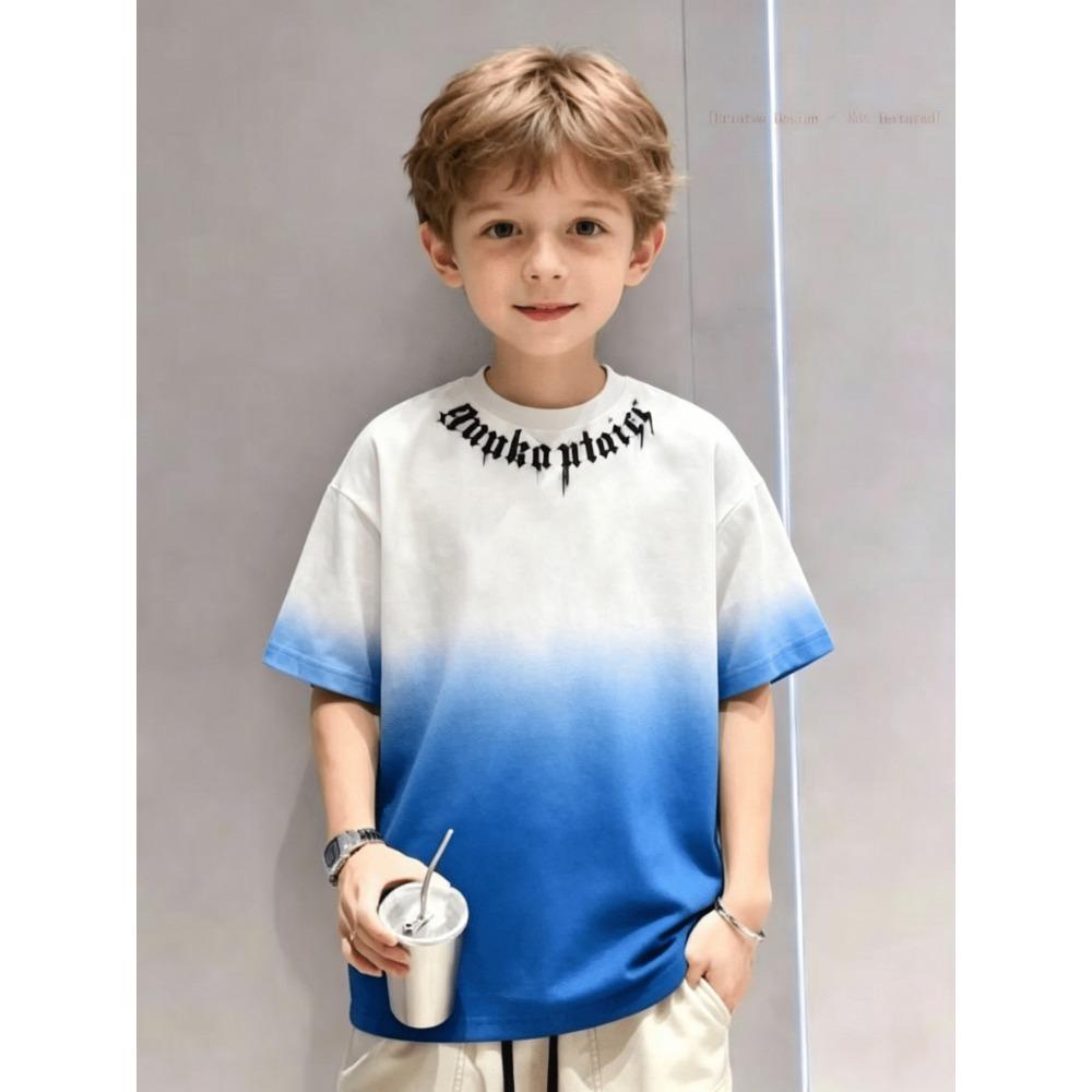 Fashionable round neck T-shirts for boys and girls, tie-dye gradient short-sleeved T-shirts, summer round neck tops,