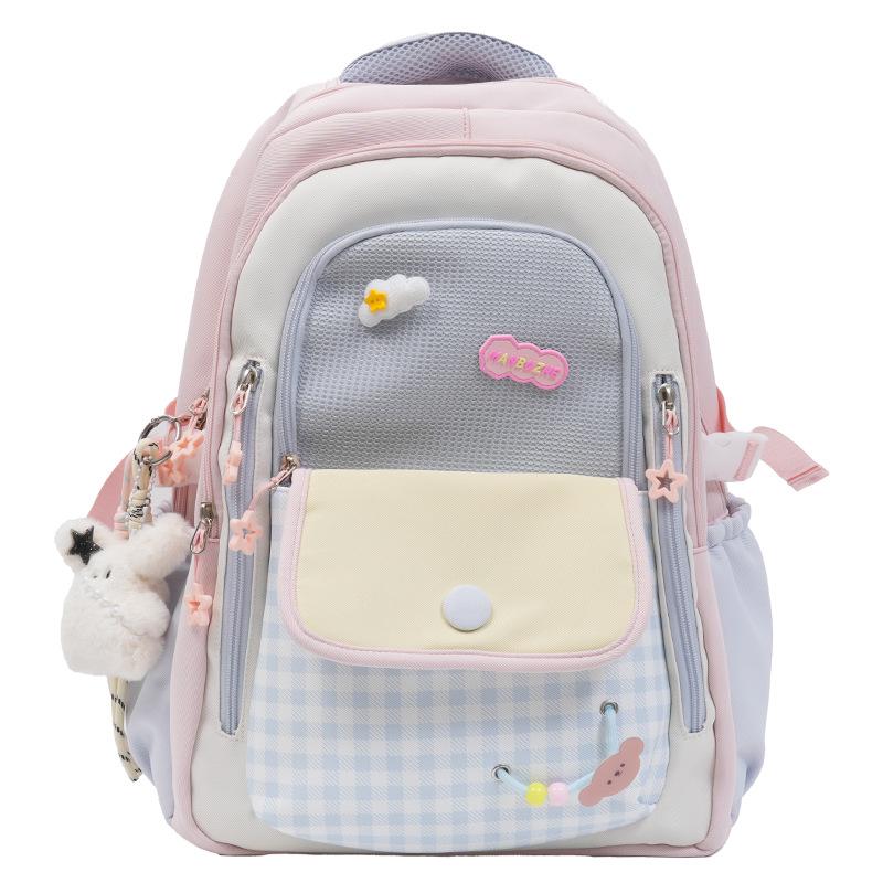 Schoolbagins College Style Cute Versatile Backpack Middle School Student School Bag Female Large Capacity Elementary School Student Burden Reduction