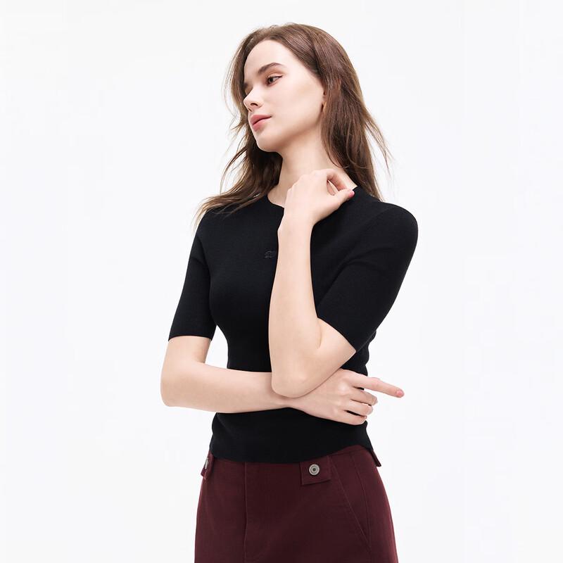 Tatu Bestickter Kurzarm Strickwollpullover