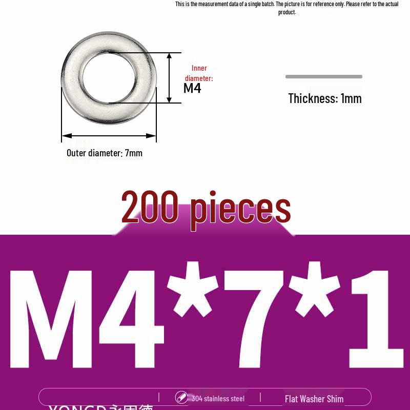 304 Stainless Steel Thickened Flat Washer / Ultra-thin Metal Gasket, Sizes M1.6-M10