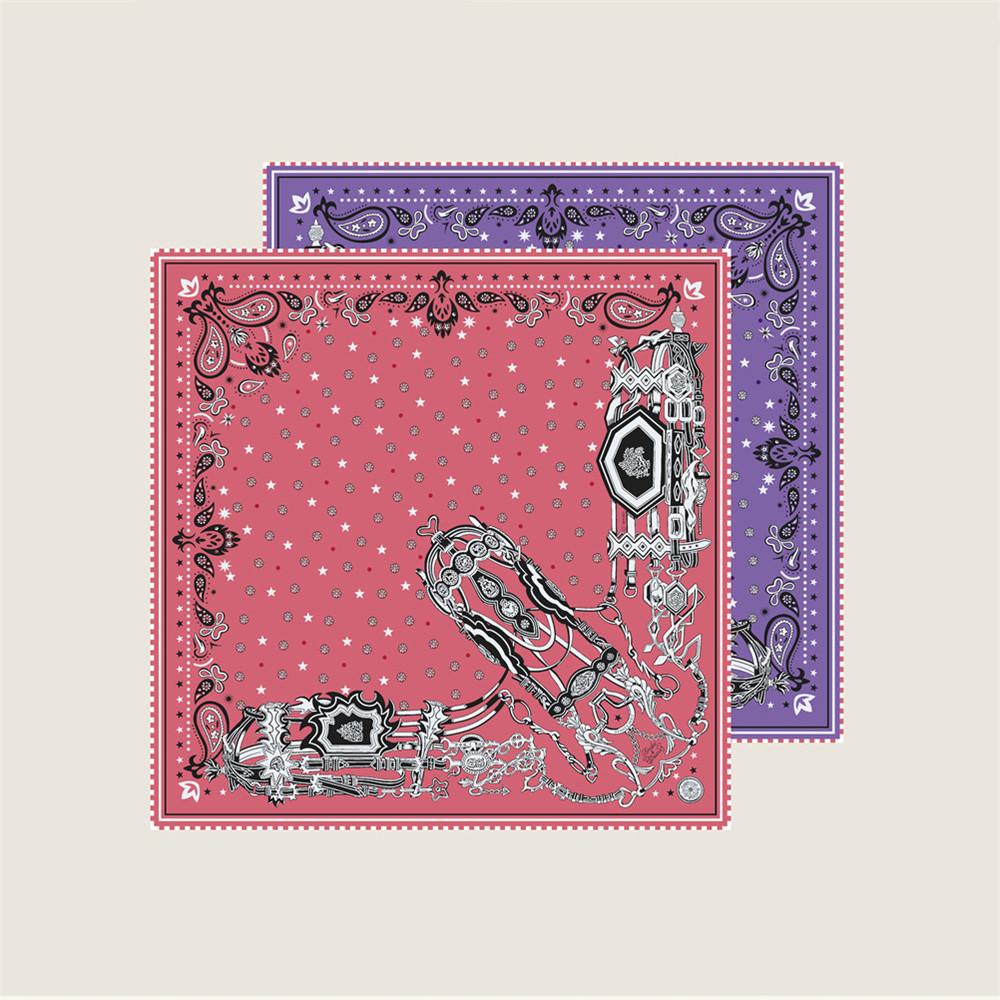 POBING Hand Rolled Twill Silk Scarf Women Dot Cashew Double Side Print Square Scarves Wraps Echarpes Foulards Femme Hijab 53CM