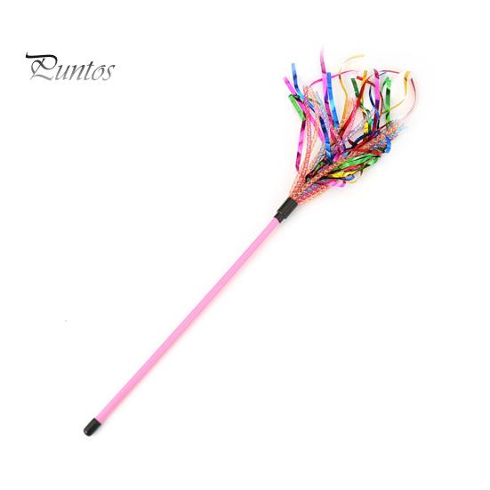 Colorful Rattle Ribbon Teaser Rod Wand Stick Pet Cat Kitten Bite Chew Chase Toy