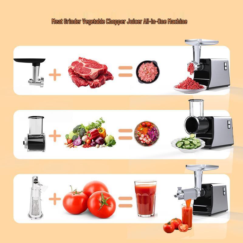Multifunction Electric Meat Grinder & Vegetable Cutter with Juicer and Sausage Stuffer