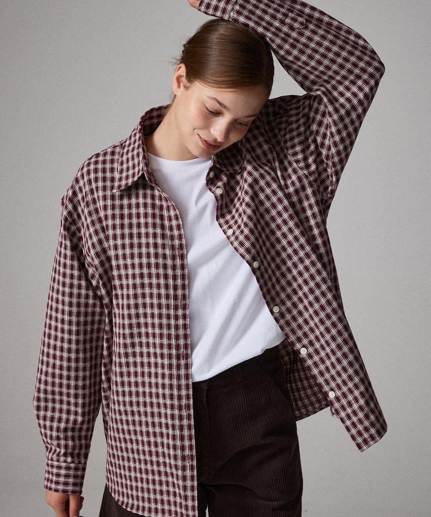 AWESOME STUDIO Dobby Embroidered Check Shirt Burgundy