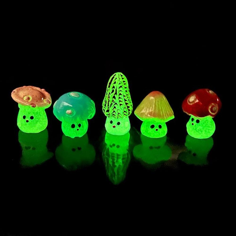 5PCS Set Mini DIY Wild Mushroom Ornament with Cute Expression Glow in The Dark for Fairy Garden Home Decoration Accessories