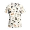 Top da Lavoro da Donna con Scollo a V, Manica Corta, Tasche, Stampa Animalier, Camice Medico, Leggero, Vestibilità Comoda per Professionisti Sanitari