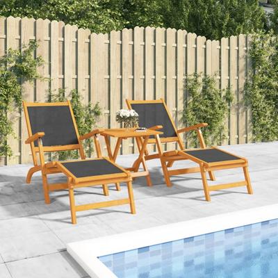 Vidaxl Garden Loungers And Table, Solid Acacia Wood And Textilene