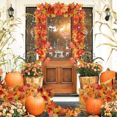 100/175CM Artificial Maple Leaf Garland UV Resistant Fall Halloween Thanksgiving Day Harvest Festival Autumn Mantle Porch Indoor Outdoor Decoration