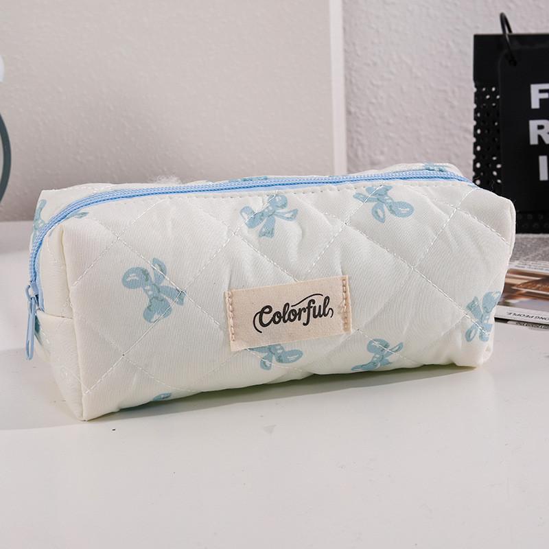 Cotton Bow Makeup Bag Pen Case For Girls With Large Capacity And Cute Storage