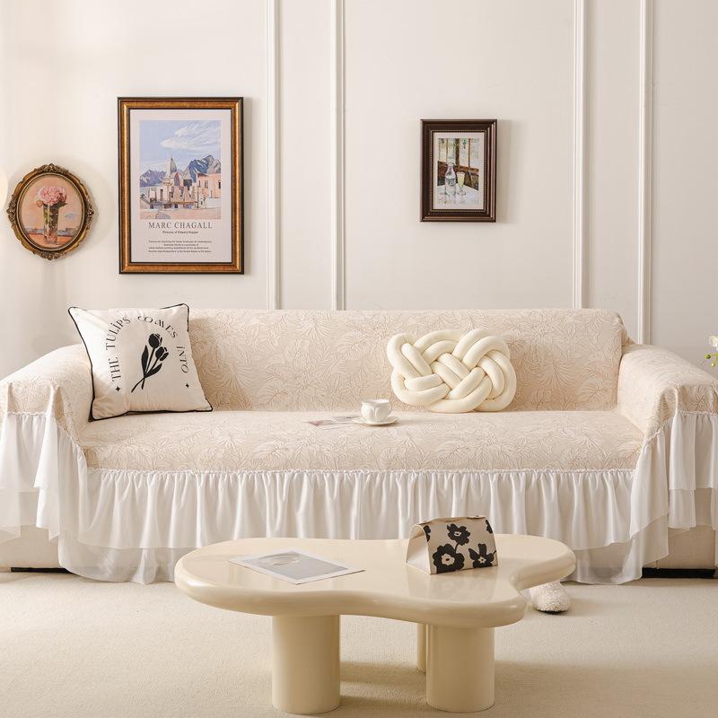 1pcs French Irregular Printed Sofa Cushion Chiffon Skirt Edge Sofa Blanket Anti Slip and Cat Scratch Resistant Bench Cloth Machine Washable Non-deform