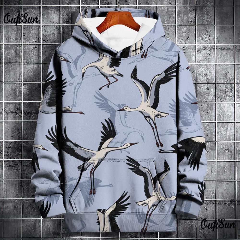 Animal Hoodies For Men 3d Crane Print High-Quality Men Clothing Daily Casual Long Sleeved Loose Oversized Pullover Harajuku Tops