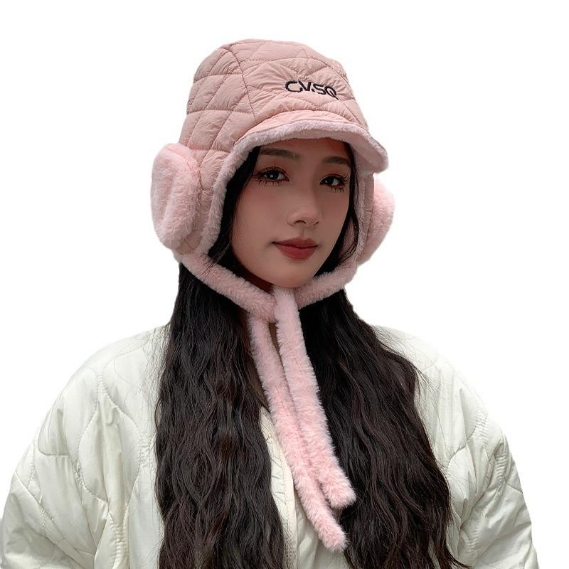 Korean New Autumn and Winter Hat for Women Solid Color Versatile Large Ear Bag Drawstring Lei Feng Hat Winter Outdoor Warm Ear Protection Hat