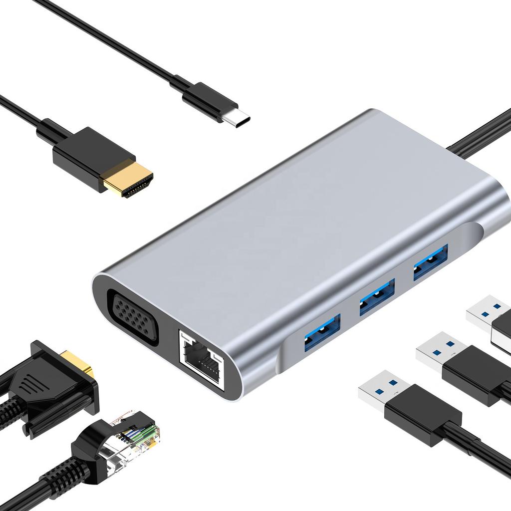 7 In 1 USB Type C Adapter Hub Dock with 3 USB 3.0 Ports HDMI VGA Gigabit Ethernet and PD Charging for Macbook Pro , IPad Pro Etc