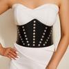 Decoration Diamond Round Retro Womens Faux Leather Belt With Wide Waistband