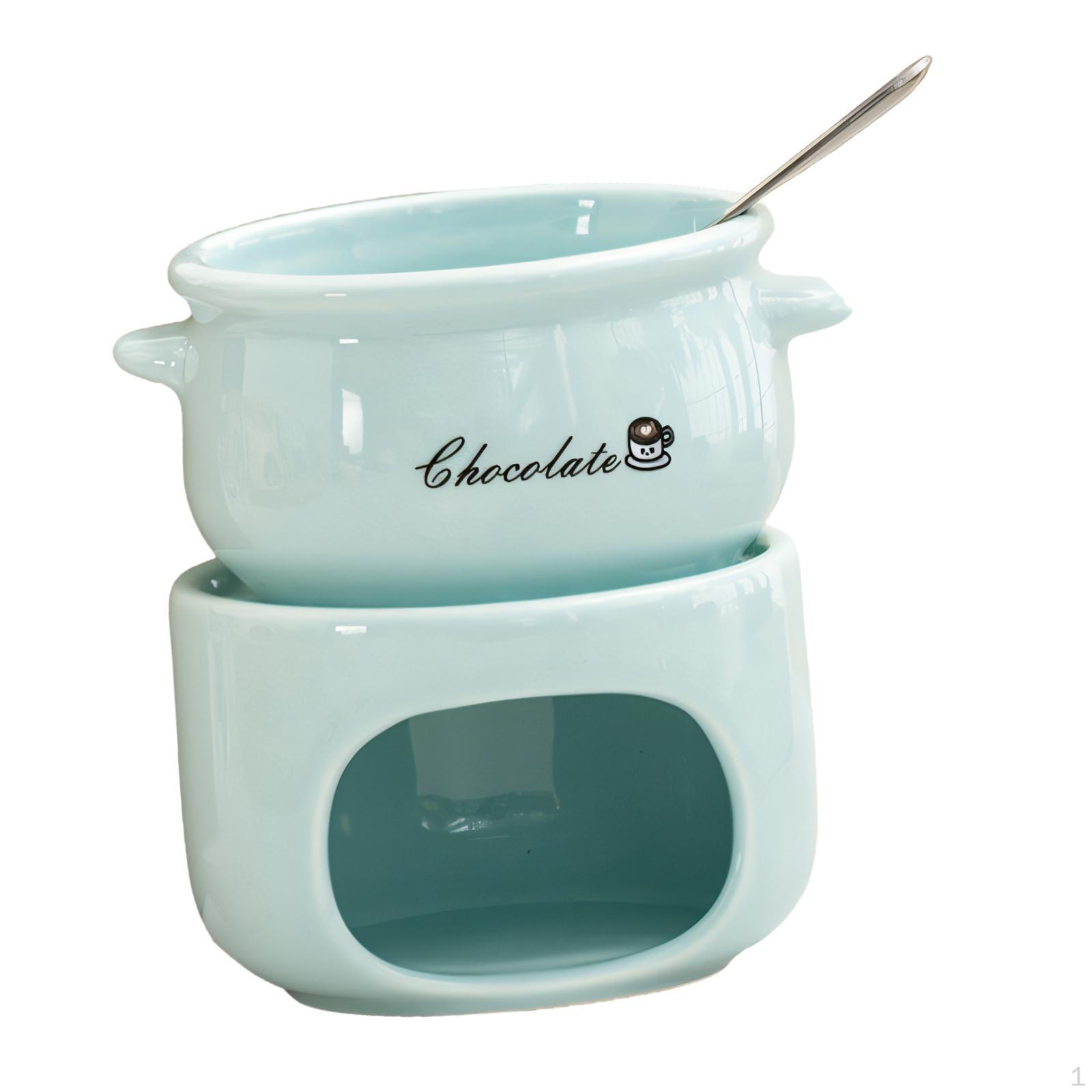 Керамический набор для шоколадного фондю, подогреватель масла, кухонная утварь для и сырного фондю. синий