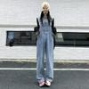 Design Sense Retro Denim Latzhose Damen Frühling Locker und Dünn Altersreduzierend Weitbein Jumpsuit