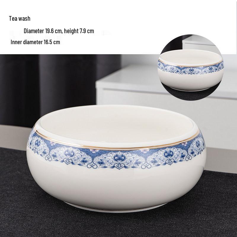Large Chinese Style Blue and White Porcelain Tea Wash Basin and Cup Washer with Lan Ting Xu Calligraphy - Retro Ceramic Brush Washer