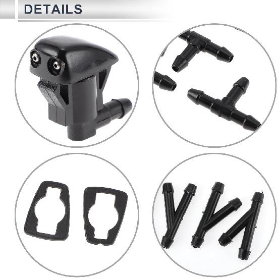 Windshield Washer Nozzle for Toyota Tacoma 2005-2015 Front W/ 3 Pcs Y Hose Connector Car 8538144010 Black Plastic 1 Set