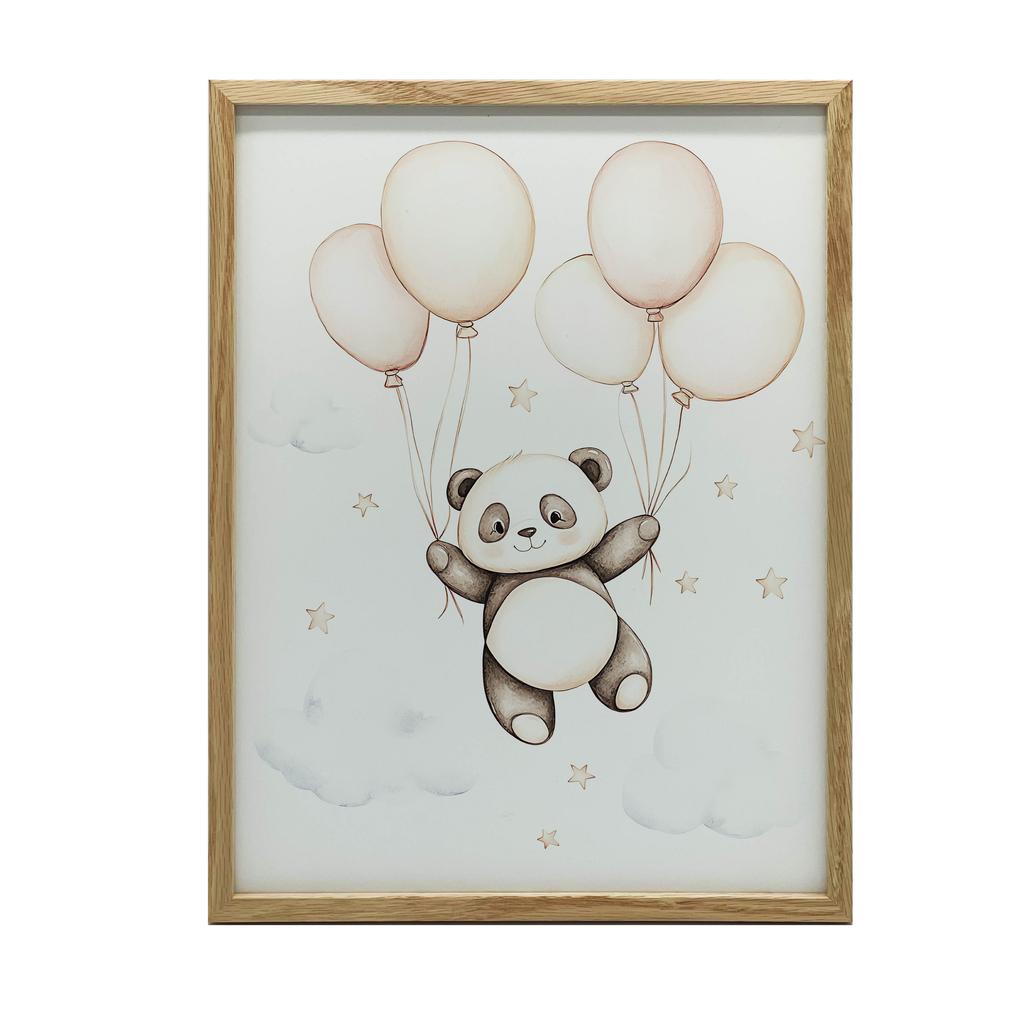 Plakat Uśmiechnięta Panda Z Balonami Plakat Uśmiechnięta Panda Z Balonami, 30X40 Cm, Rama Drewniana Jasny Dąb, Papier Matowy 230 Gsm