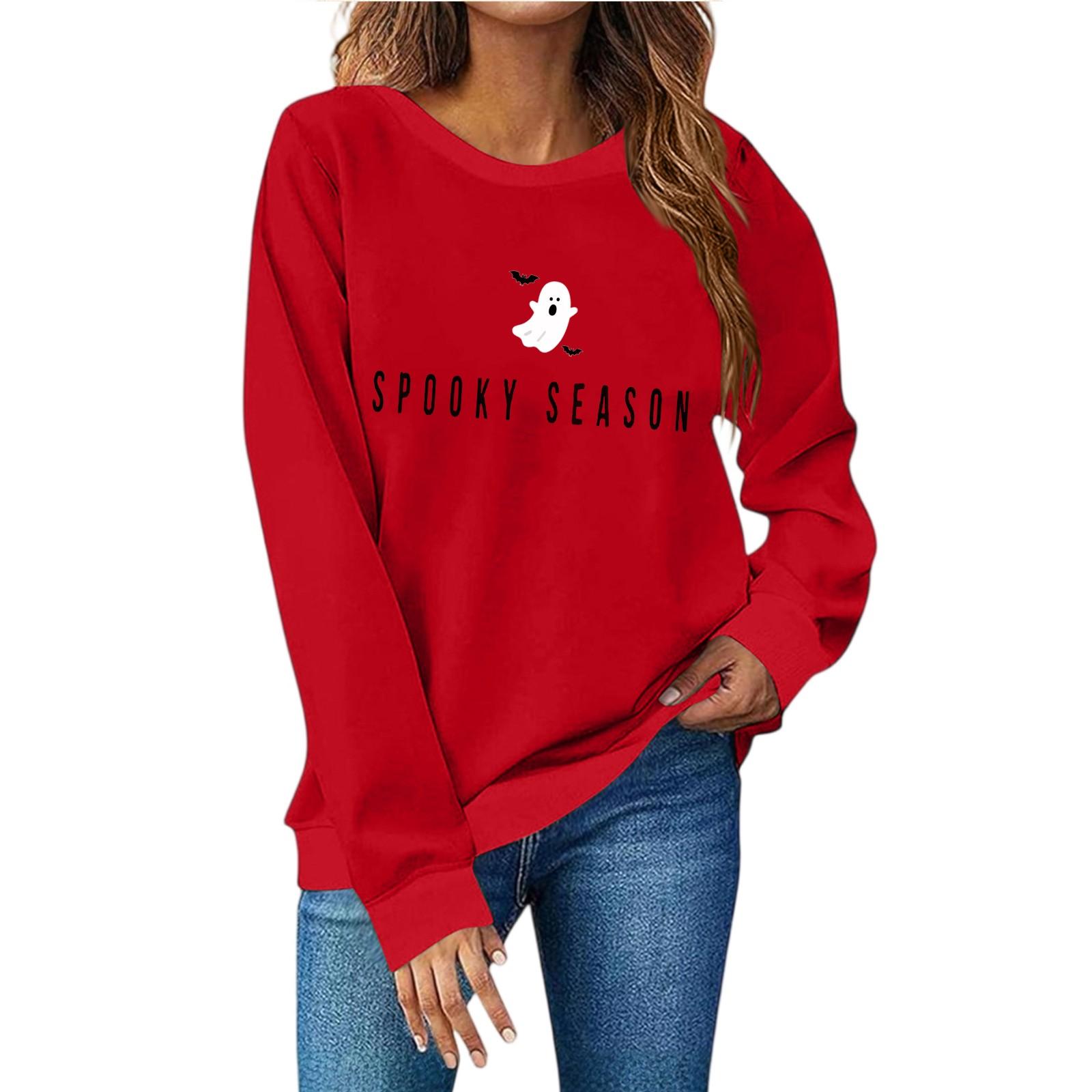 

Женская мода повседневный принт повседневный длинный рукав круглый вырез толстовка топ S красный