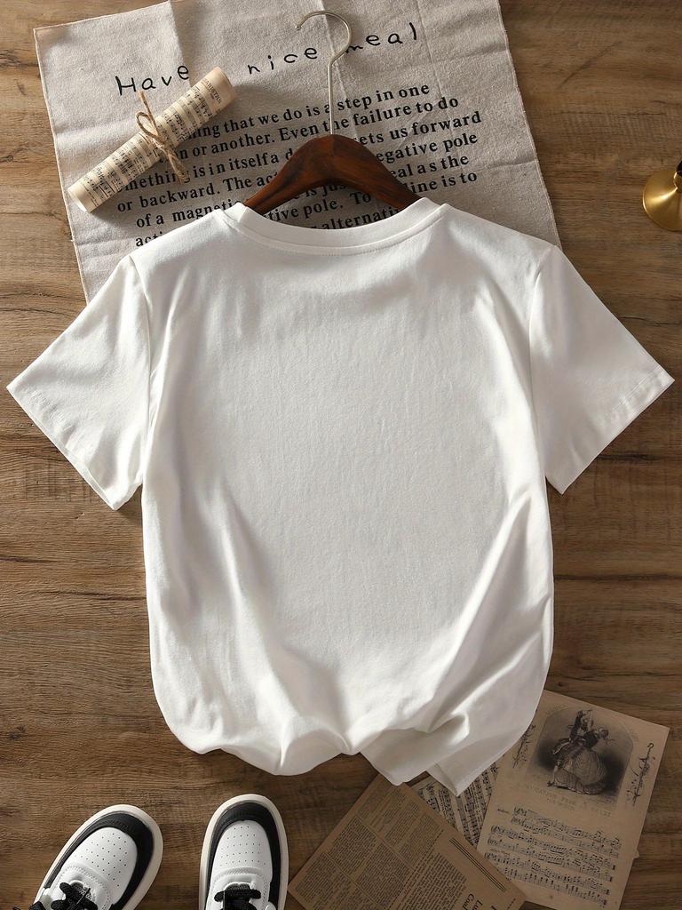 Black and White Checkered Bow Cherry Print T-shirt Summer Women's Top Short Sleeved Round Neck Casual Fashion Women's Clothing
