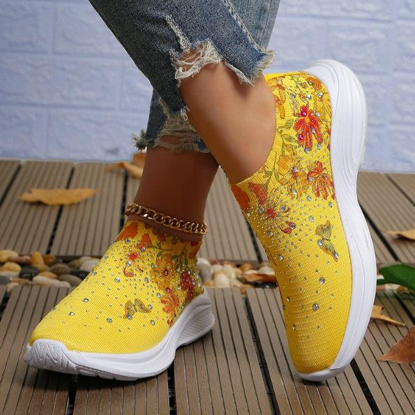 

Fashion Women s spring breathable casual shoes with floral patterns comfortable thick sole running with out tiring feet women s shoes 35 жёлтый