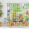Easter Shower Curtain Set Bunny Rabbit Easter Egg Wooden Bathroom Shower Curtains Polyester Fabric Bath Curtain Decor With Hook