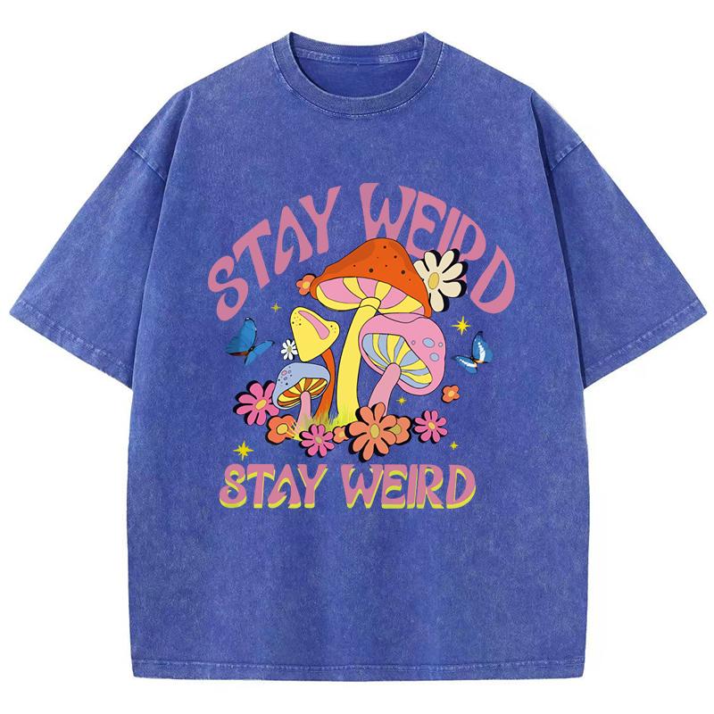Stay Weird Paddenstoel Bloemen Design Gewassen T-shirt Vrouw Zomer Hip Hop T-shirts Katoen Oversized Kleding Korte Mouw