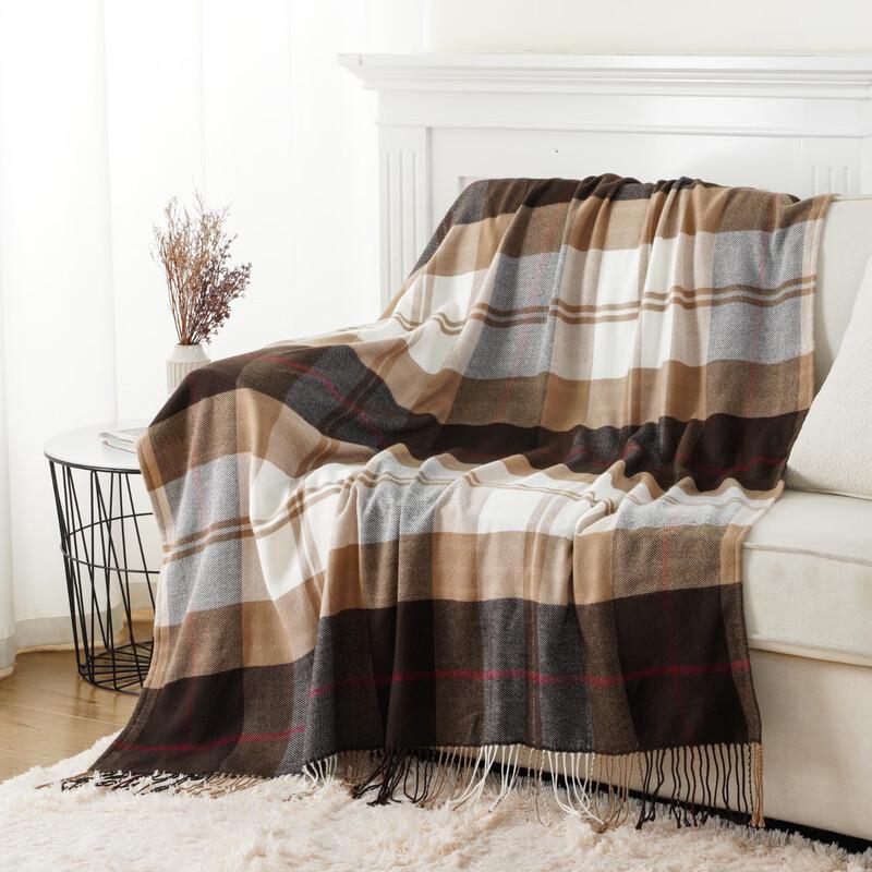 GPPNKC British Style Coffee Grey Plaid Sofa Blanket