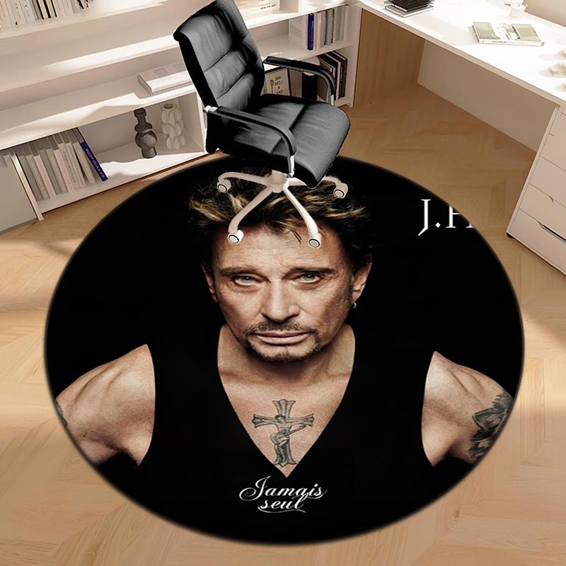 1pc French rock legend Johnny Hallyday Round carpet Painted Printed circular carpet, home door mat, outdoor travel protection carpet
