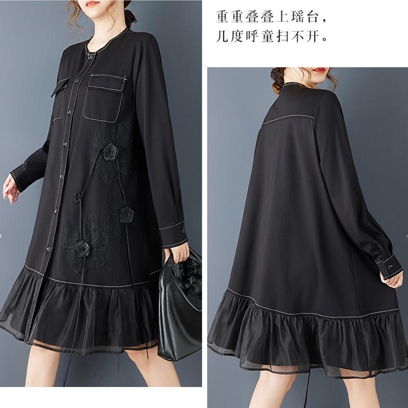 Long Sleeve Plus Size Vintage Black Floral New In Dresses for Women Casual Loose Midi Spring Autumn Dress
