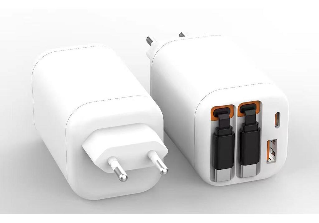 PD 40W Fast Charging Retractable Charger: Gallium Nitride, Dual A+C Port, Multifunction, Visible Charge Indicator.