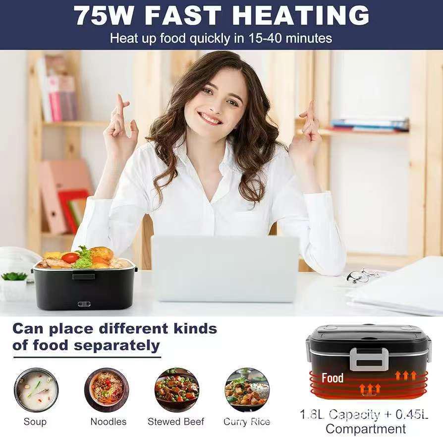 Electric Insulated Heating Lunch Box for Car - Portable Bento Box Gift with Waterless Heating