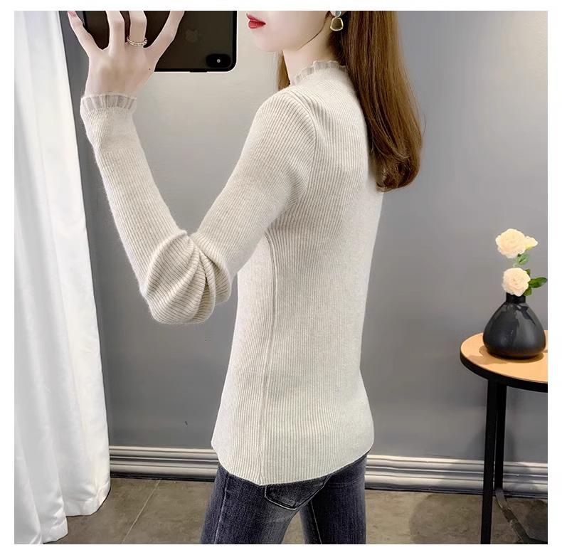 Women's Autumn 2024 Semi-High Neck Slimming Knitted Sweater Top