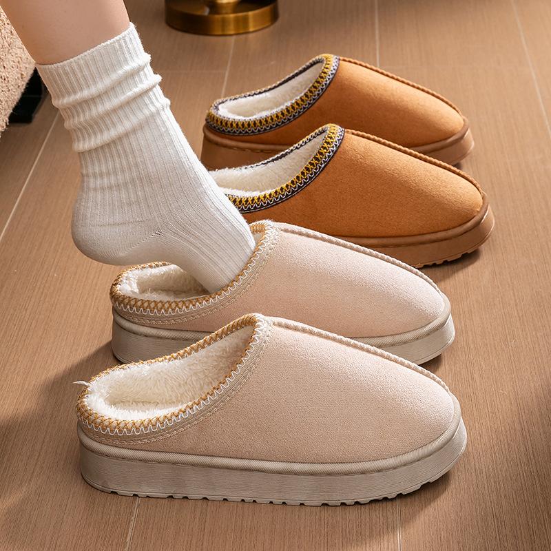 Cotton Slippers Autumn and Winter Velvet Lace Home Indoor Warm and Comfortable Couple Fluffy Shoes