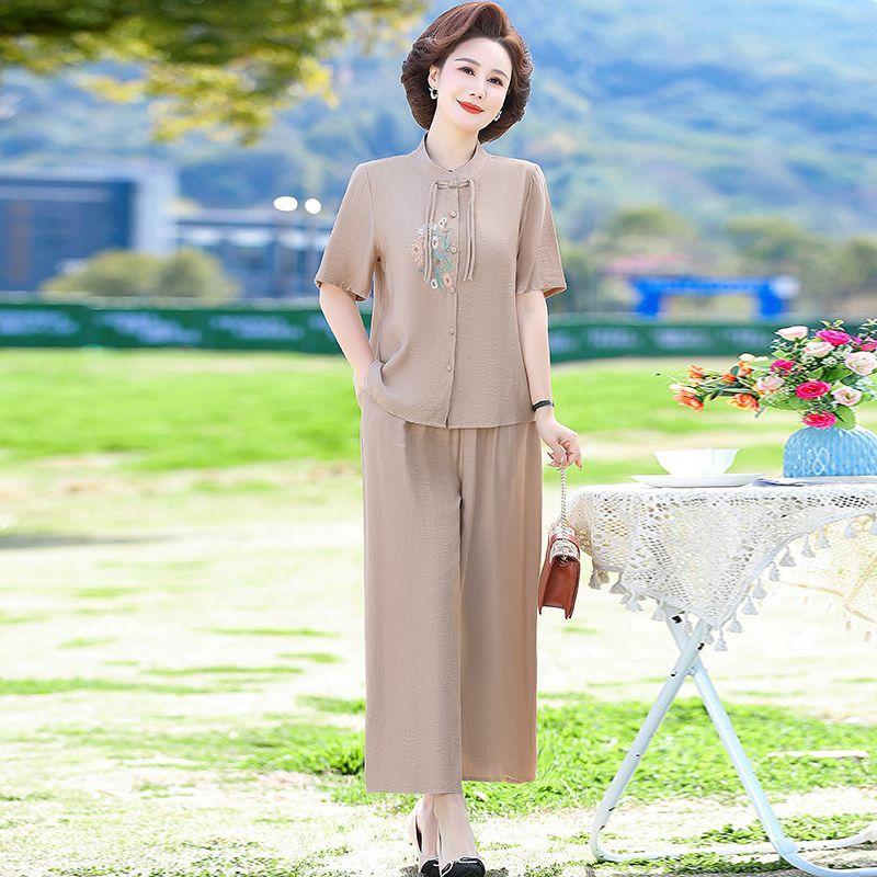 Elegant Loose Fit Summer Tops for Women Anti Aging Chinese Style Two Piece Set Cover Belly